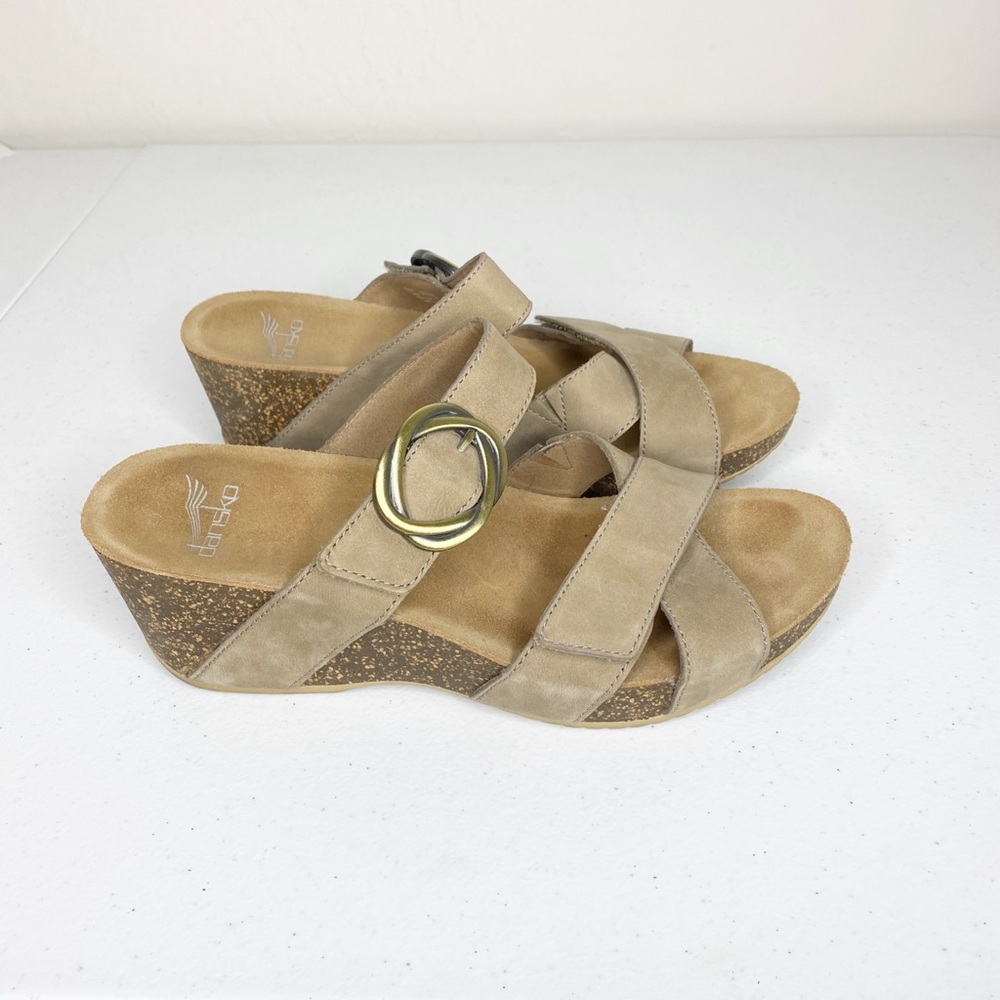 Dansko Tan Wedges with Gold Buckle